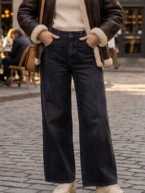 Wit & Wisdom Whitney Women's Black Wide Leg Denim Jeans Pants Size 6 Baggy